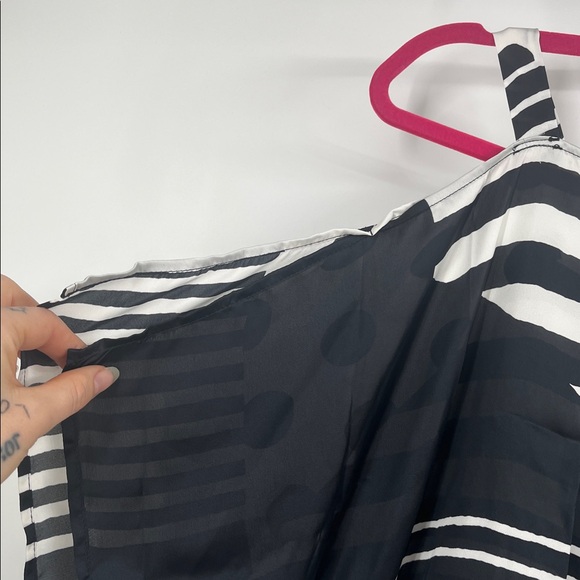 Black and White Striped Polka Dot Cold Shoulder Top - Picture 6 of 10